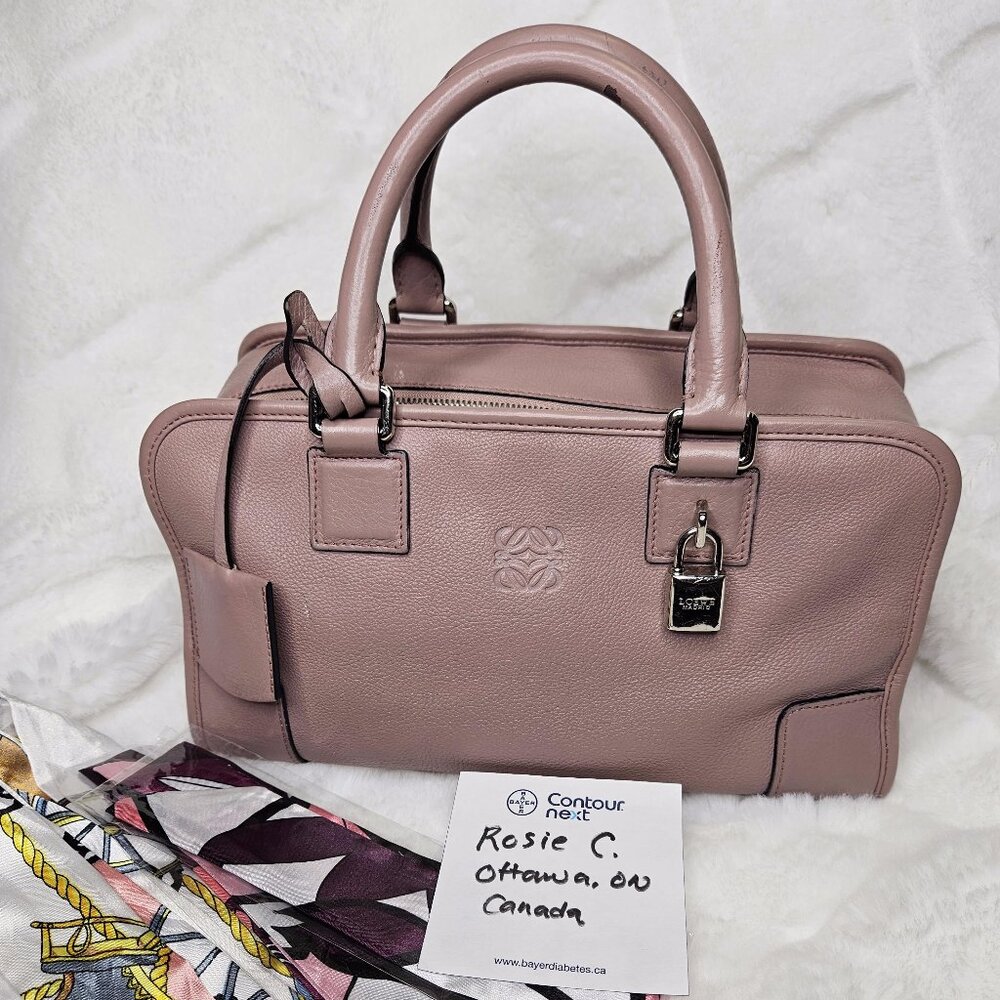 Authentic Loewe Amazona Leather Bag in Mauve